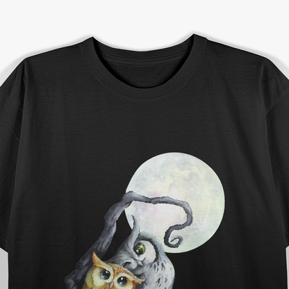 Owls in Love Under Moonlight Romantic T-Shirt