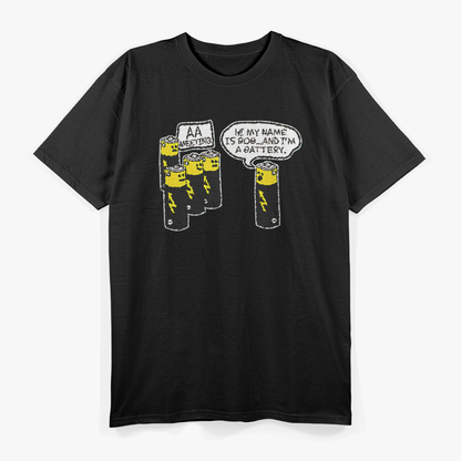 AA Battery Meeting Adult Humor Energy Crisis Funny Design T-Shirt