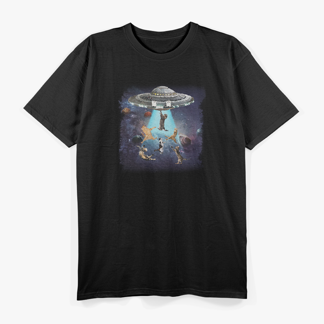 Space Cat UFO Galaxy – Funny Alien Kitten Lover Meme Retro T-Shirt