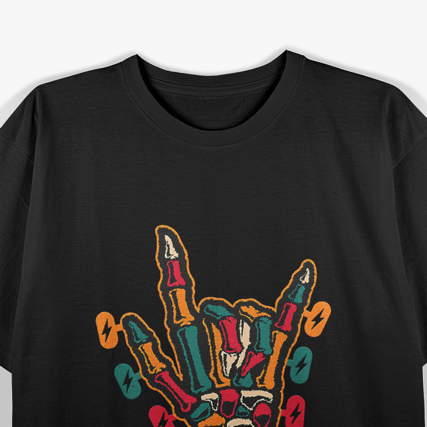 Colorful Guitar Hand Gesture - Skeleton Guitar T-Shirt