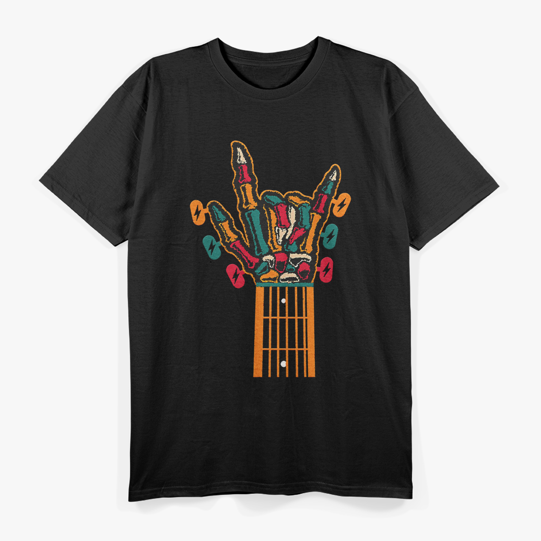 Colorful Guitar Hand Gesture - Skeleton Guitar T-Shirt