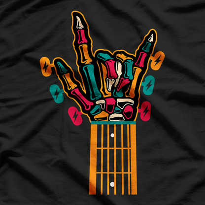 Colorful Guitar Hand Gesture - Skeleton Guitar T-Shirt