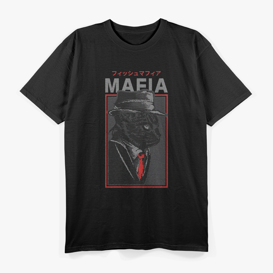 Vintage Mafia Fish Cat Retro Gangster Animal Art T-Shirt