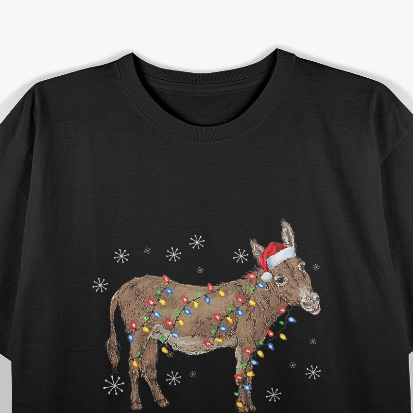 Donkey Christmas Sweater Santa Lights Funny Holiday T-Shirt