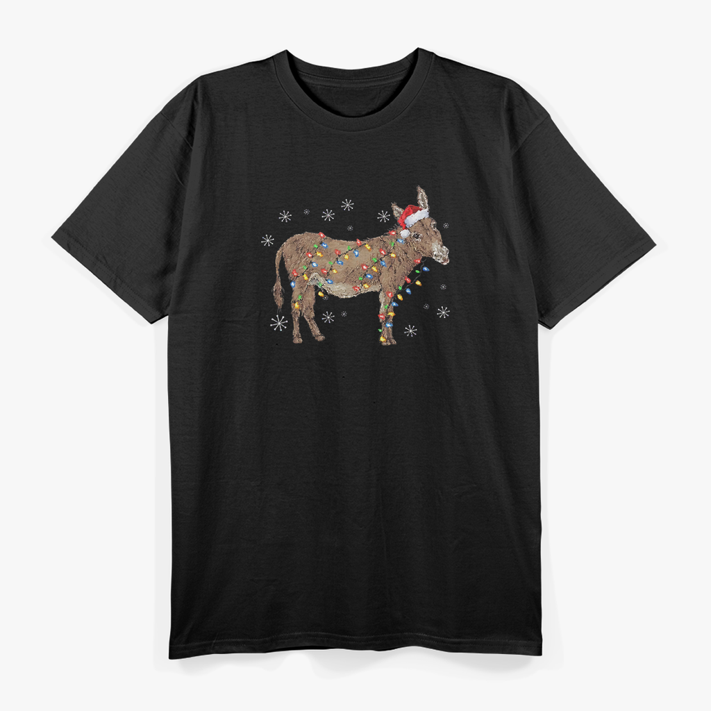 Donkey Christmas Sweater Santa Lights Funny Holiday T-Shirt