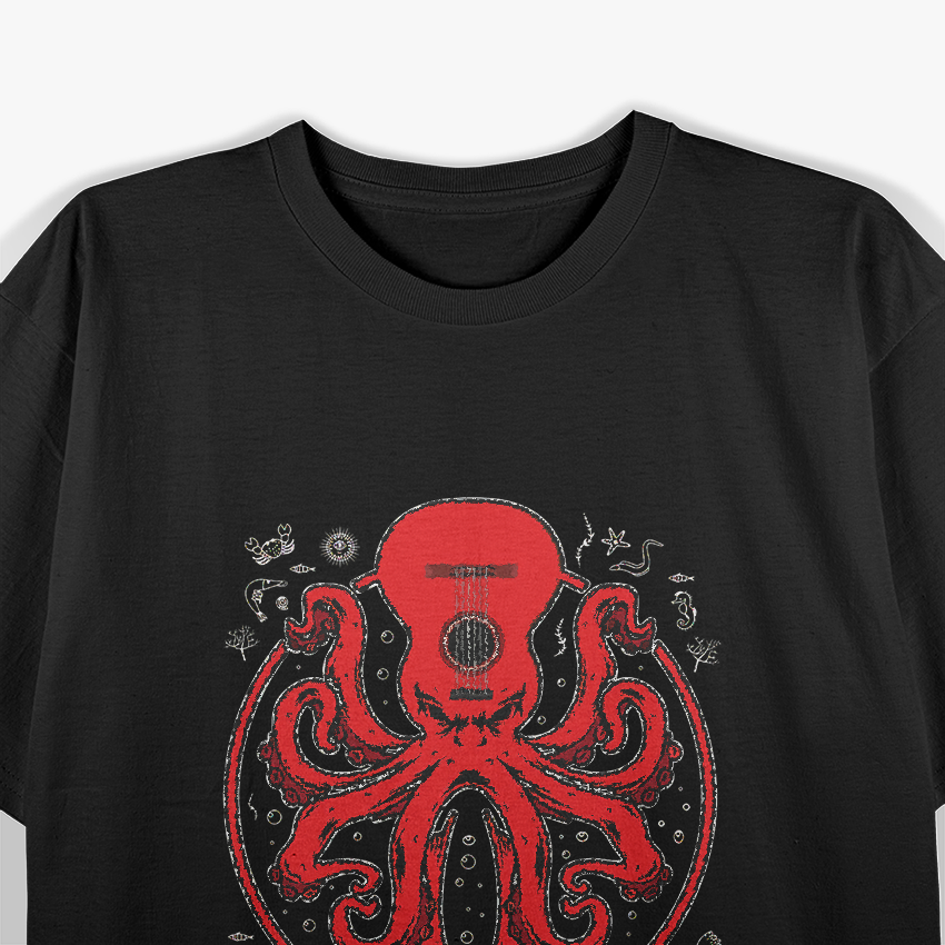 Octopus Playing Guitar Kraken Electric Bass Music T-Shirt