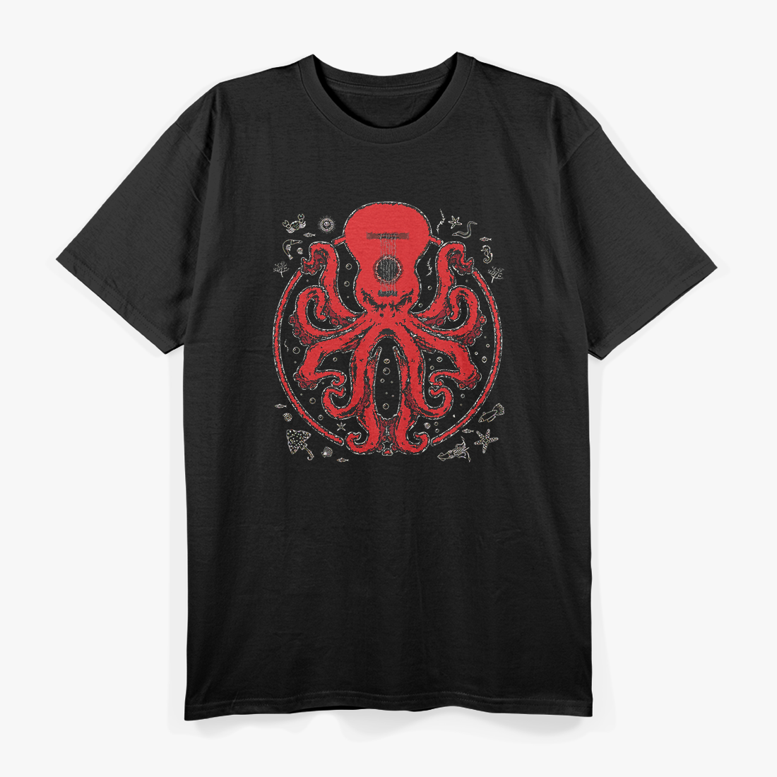 Octopus Playing Guitar Kraken Electric Bass Music T-Shirt