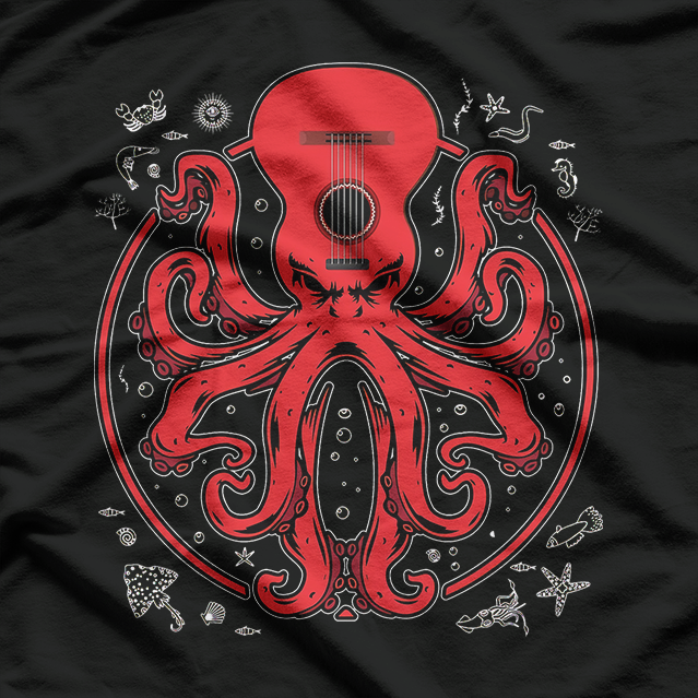 Octopus Playing Guitar Kraken Electric Bass Music T-Shirt