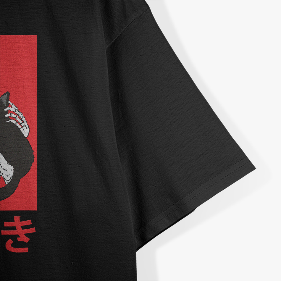 Japan Skull and Cat Aesthetic Tattoo-Inspired Samurai Anime Art T-Shirt