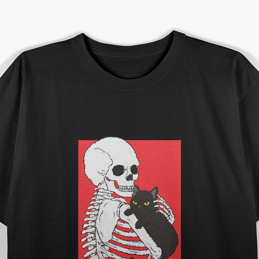 Japan Skull and Cat Aesthetic Tattoo-Inspired Samurai Anime Art T-Shirt