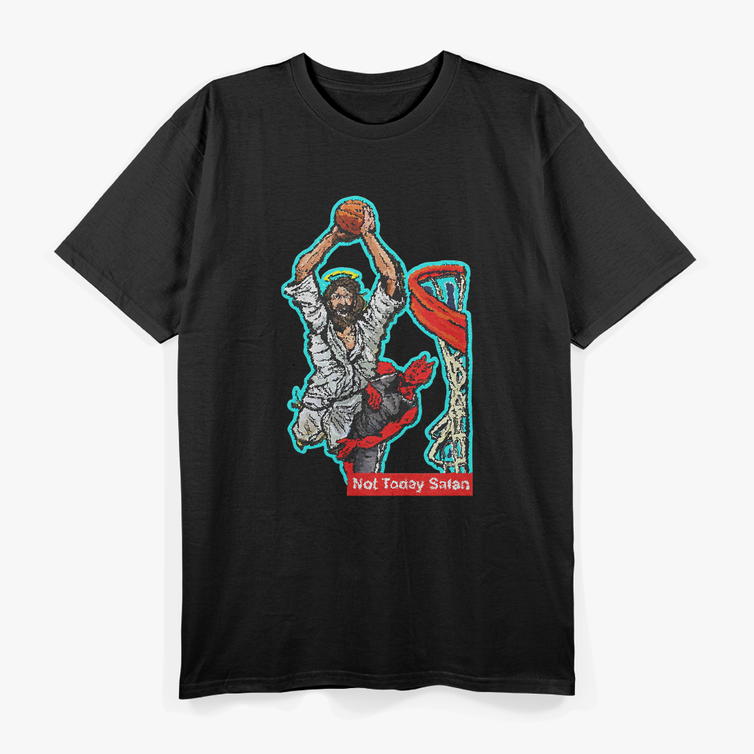 Not Today Satan Jesus Slams Devil Funny Basketball Christian T-Shirt