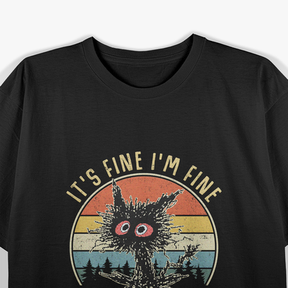 It’s Fine I’m Fine Everything Is Fine Funny Scattered Cat Retro T-Shirt