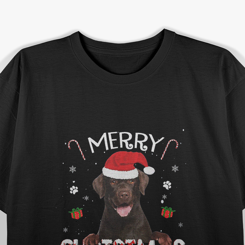 Merry Christmas Chocolate Lab Santa Hat Holiday Dog T-Shirt