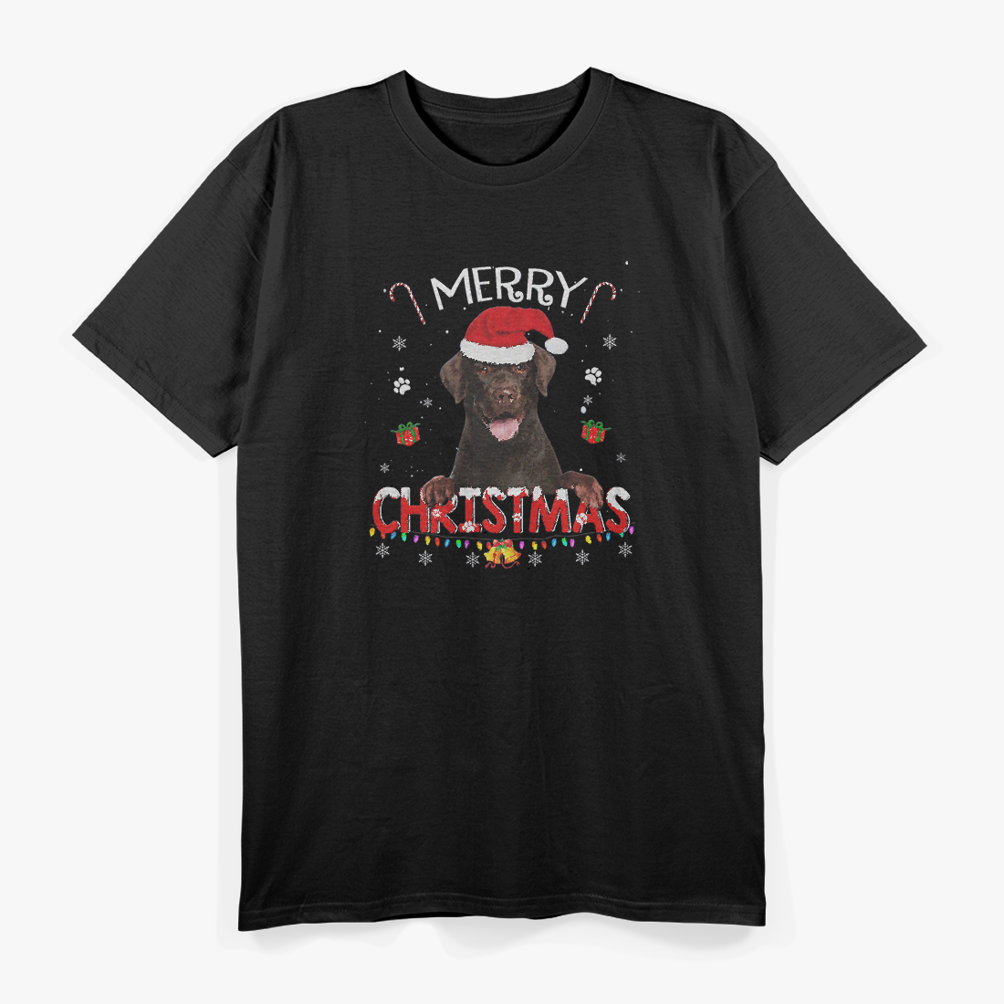 Merry Christmas Chocolate Lab Santa Hat Holiday Dog T-Shirt
