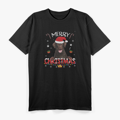 Merry Christmas Chocolate Lab Santa Hat Holiday Dog T-Shirt