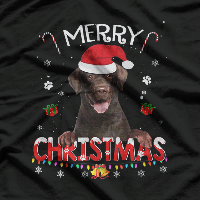 Merry Christmas Chocolate Lab Santa Hat Holiday Dog T-Shirt