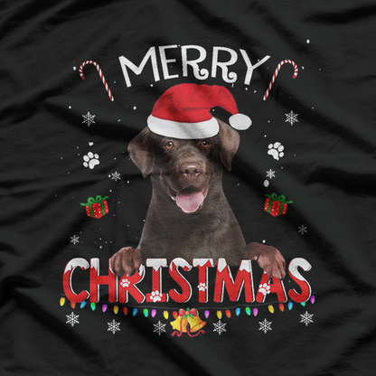 Merry Christmas Chocolate Lab Santa Hat Holiday Dog T-Shirt