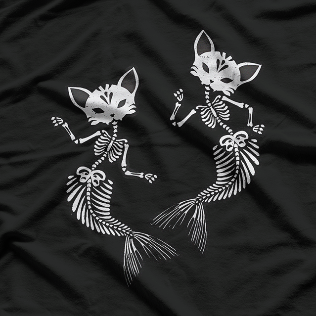 Cat Mermaid Skeleton Funny Mythical Kitty Halloween T-Shirt