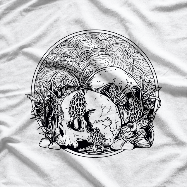 Skull with Morel Mushrooms - Hunting & Mycology T-Shirt
