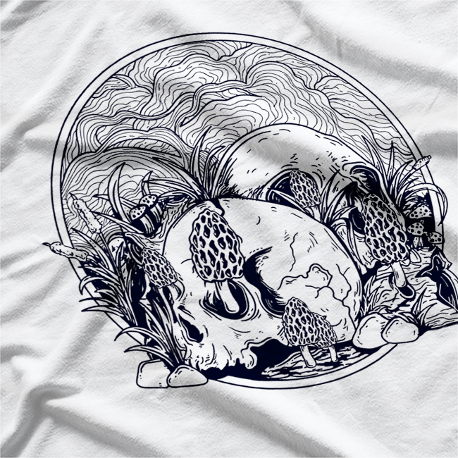 Skull with Morel Mushrooms - Hunting & Mycology T-Shirt