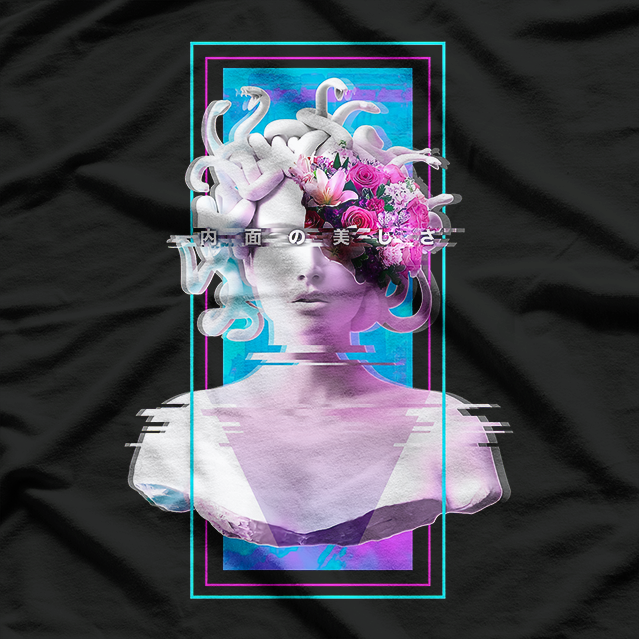 Vaporwave Medusa - Glitch Aesthetic Meets Japanese Otaku Style T-Shirt