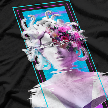 Vaporwave Medusa - Glitch Aesthetic Meets Japanese Otaku Style T-Shirt