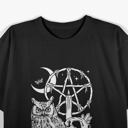 Wiccan Witch: Owl, Candle, Moon, Skull, Pentacle T-Shirt