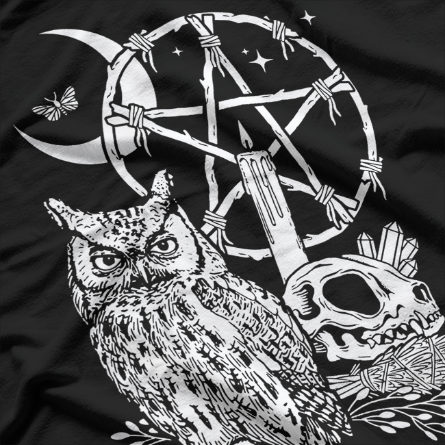 Wiccan Witch: Owl, Candle, Moon, Skull, Pentacle T-Shirt