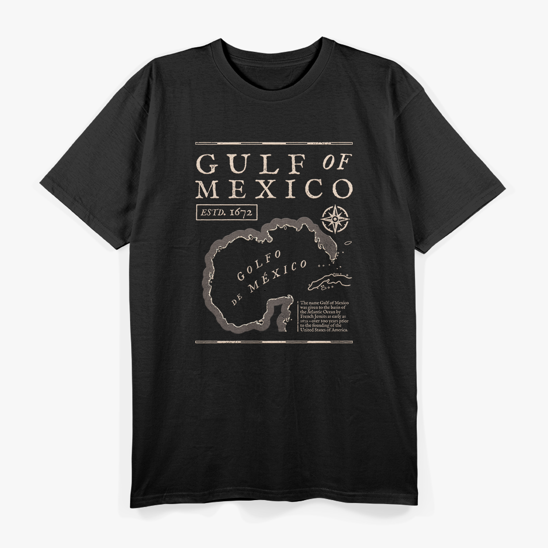 Gulf of Mexico 1672 Historic Map Nautical Ocean Adventure T-Shirt