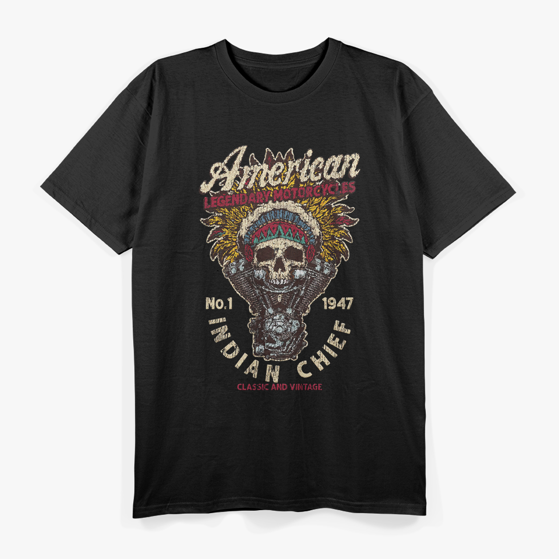 Retro Vintage American Motorcycle Indian Native Heritage Ride T-Shirt