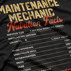 Maintenance Mechanic Nutrition Facts Funny Vintage T-Shirt