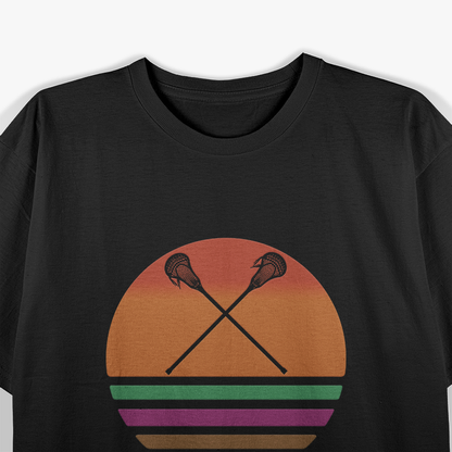 Retro Lacrosse Player Silhouette Sun T-Shirt