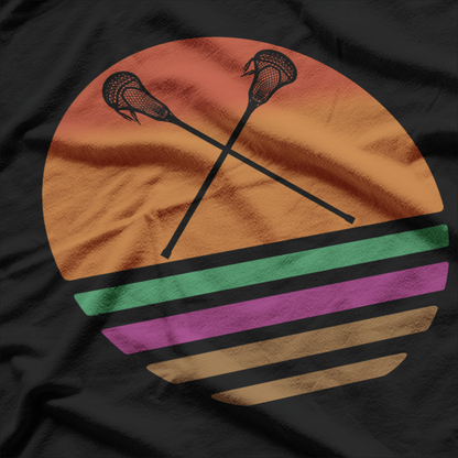 Retro Lacrosse Player Silhouette Sun T-Shirt