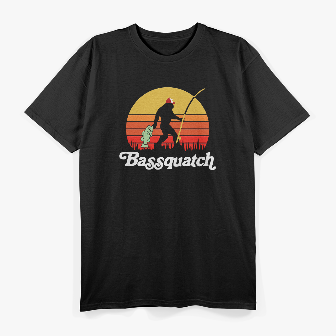 Bassquatch! Funny Bigfoot Fishing Retro T-Shirt