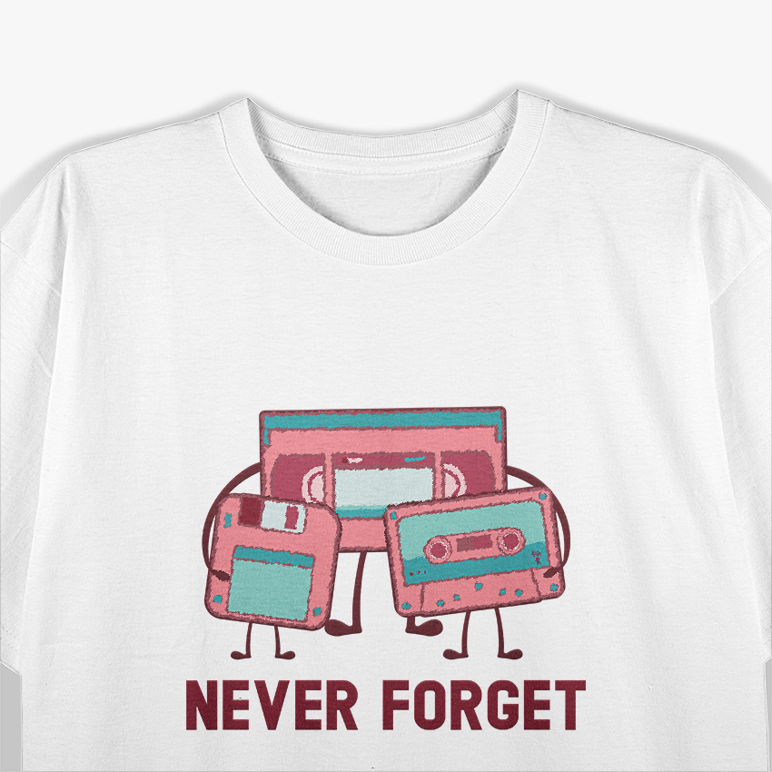 Never Forget Retro Floppy Disk Cassette Tape Vintage Tech T-Shirt