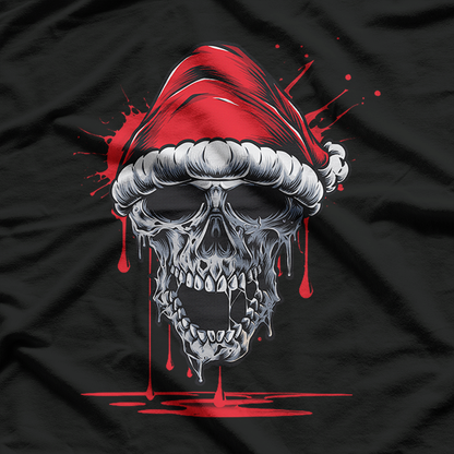 Dripping Skull Christmas Santa Hat Gothic Holiday T-Shirt