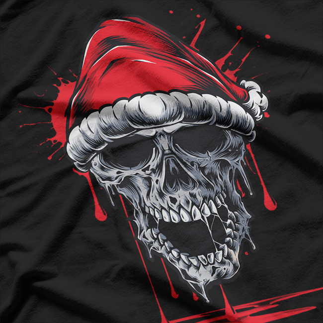 Dripping Skull Christmas Santa Hat Gothic Holiday T-Shirt
