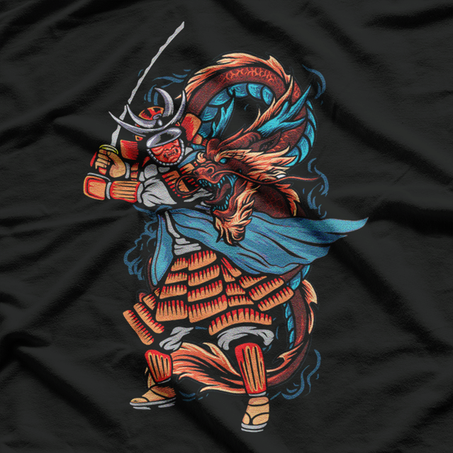 Japanese Samurai Warrior with Dragon: Legendary Bushido T-Shirt
