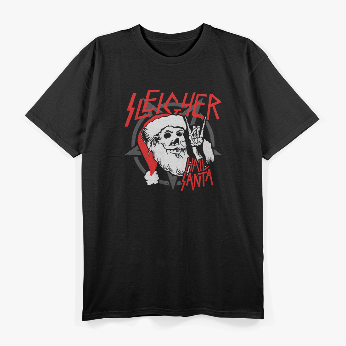 Sleigher Hail Santa Funny Heavy Metal Christmas T-Shirt