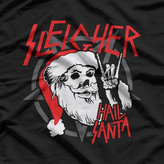 Sleigher Hail Santa Funny Heavy Metal Christmas T-Shirt