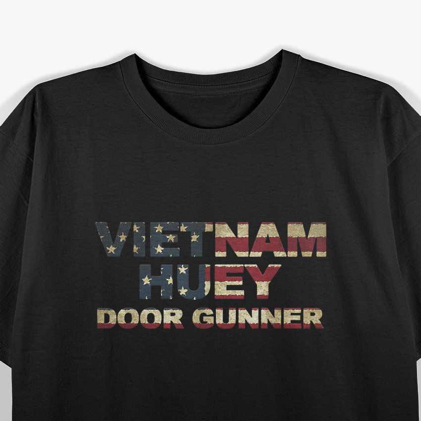 Vietnam Huey Door Gunner US Flag Military Veteran T-Shirt