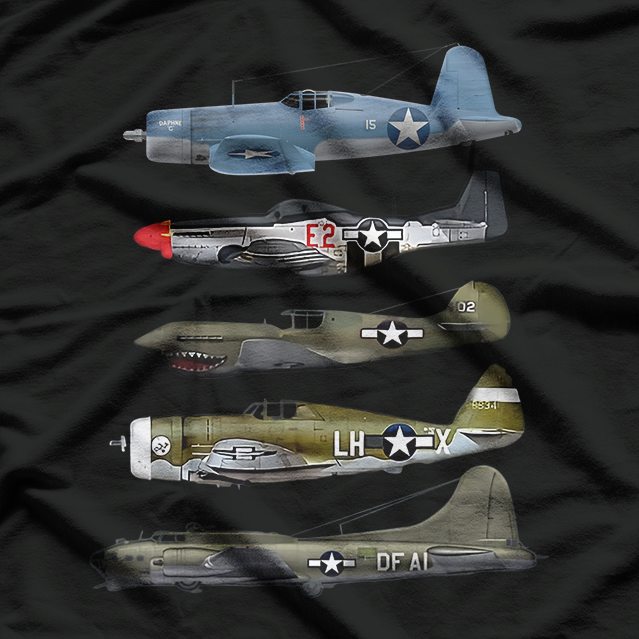 WW2 Warplane B-17 P-51 Mustang F4U Corsair T-Shirt
