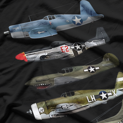 WW2 Warplane B-17 P-51 Mustang F4U Corsair T-Shirt