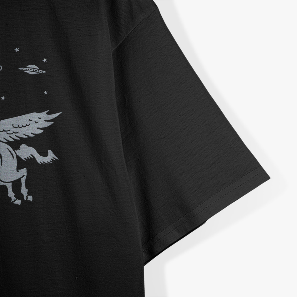 Alien Riding Unicorn UFO Cryptid Funny T-Shirt