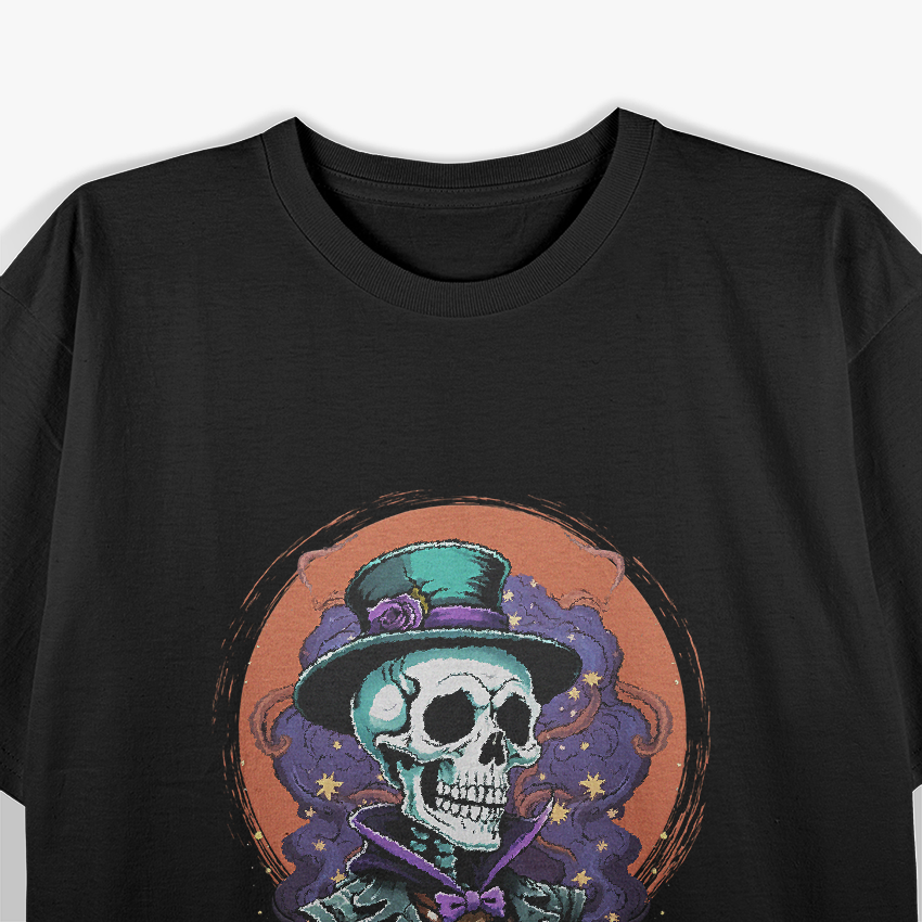 Skeleton Magician Top Hat Stars Smoke Skull Halloween T-Shirt
