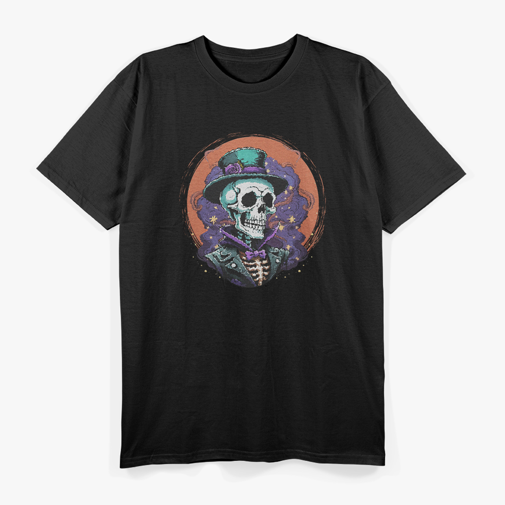 Skeleton Magician Top Hat Stars Smoke Skull Halloween T-Shirt