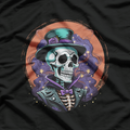 Skeleton Magician Top Hat Stars Smoke Skull Halloween T-Shirt
