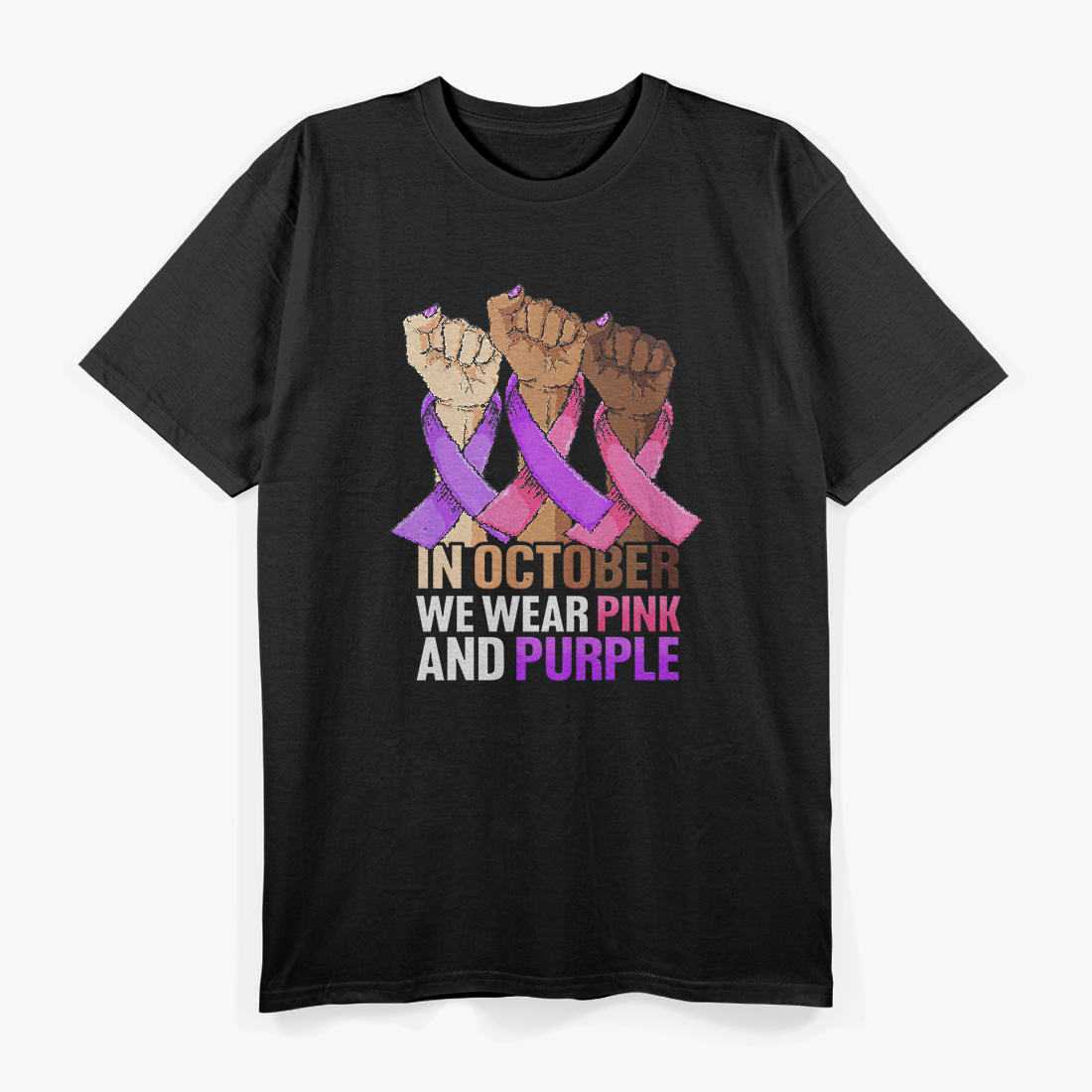 Breast Cancer Domestic Violence Awareness Pink Purple Ribbon T-Shirt