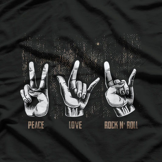 Peace Love Guitar Hippie Hand Sign T-Shirt