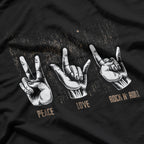 Peace Love Guitar Hippie Hand Sign T-Shirt